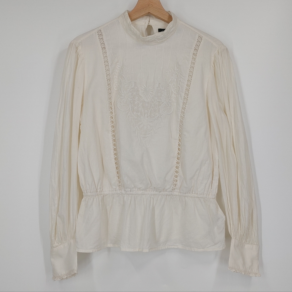 Ralph Lauren Cream Lace-Trim Peplum Blouse